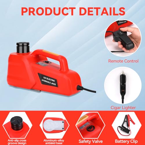 Trihelper Electric Car Jack 5 Ton 12V Hydraulic Floor Jack, 9 lbs - color: Red Jack Only