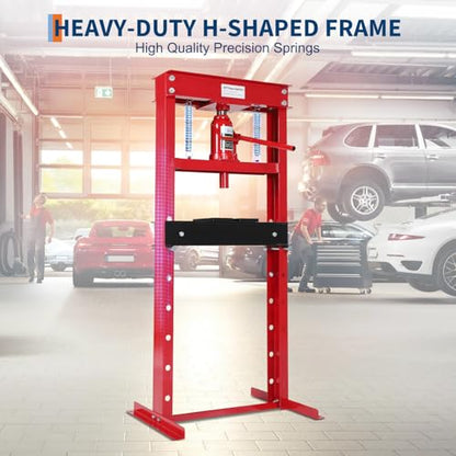 20 Ton Hydraulic Shop Press, H-Frame Garage Floor Adjustable Shop Bearing Press with Stamping Plates to Bend, Straighten, Or Press Parts, Install Bearings & U-Joints
