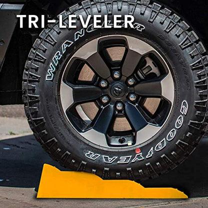 Yellow Leveling Car Ramps – Set of 2 Block Car Ramp, Tri-Leveler, Sturdy Material on Uneven Ground, Universal Fit for Cars Trailer SUV, Stable Ramp/Wheel Chocks Premium Quality, Zento Deals