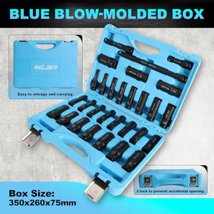 1/2" Impact Socket Set, 29PC Deep impact socket set, CR-MO SAE and Metric - size: 1/2inch 29PCS DEEP