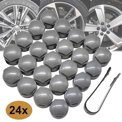 XUKEY Lug Nut Covers for Audi, 24pcs 25mm + Disassembly Tool (Grey) - color: Grey