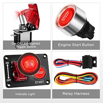 Nilight Ignition Switch Panel with Engine Push Button 12V 2 in 1 - color: Red 2 in 1 Panel