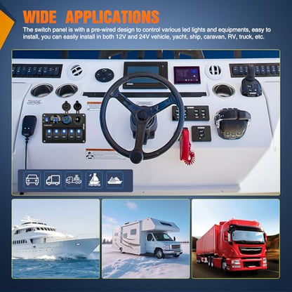 Nilight 6 Gang Rocker Switch Panel Toggle Power Control 12V 24V Pre-Wired - color: Power Control Blue