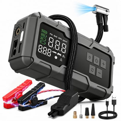 9000A Car Jump Starter with Air Compressor, Portable Battery Booster Pack Tire Inflator, Power Bank Cars Owner SUVs Trucks Road Trips Gift