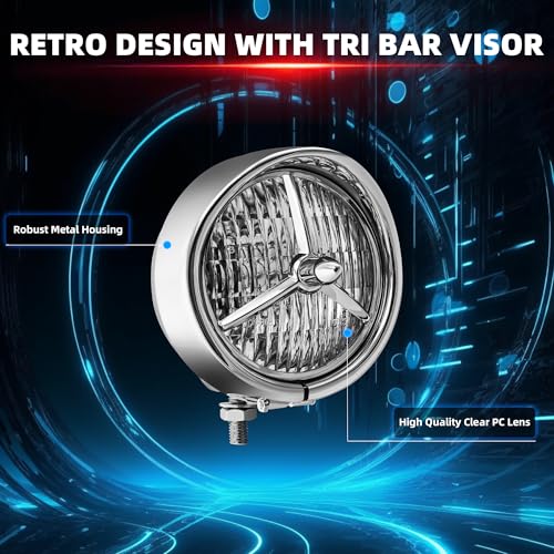 FATECIM 4.5” Motorcycle H3 LED Fog Lights Passing Lamps Driving Auxiliary Lights Spotlights + Housing Bucket with Tri Bar Visor for Harley Honda Kawasaki Suzuki Yamaha Cruiser Chopper Bobber Chrome - color: Chrome / Clear Lens 2