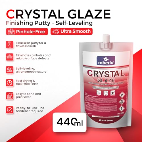 Roberlo Crystal Glaze Finishing Putty with Hardener - Self-Leveling Auto Body Finishing Putty, Easy Sanding, Pinhole-Free Glaze for Steel, Aluminum, Galvanized Steel & Fiberglass - 440ml