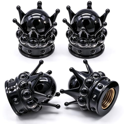 4PCS Crown Bling Tire Stem Valve Caps, Crystal Diamond Tire Air Cap Set Universal Copper Core Stem Covers for Cars, SUV, Trucks, Bikes, Motorcycles, Bicycles (Black & Black) - color: Black & Black Round Bling