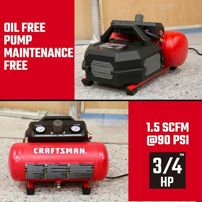 CRAFTSMAN 1.5 Gallon 3/4HP Oil-Free Portable Air Compressor 135PSI