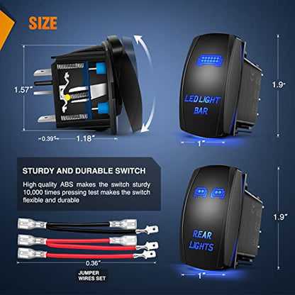 Nilight 2 Pack Laser Rocker Switch with Jumper Wires Set 5Pin - color: Blue, size: led light bar+REAR LIGHTS