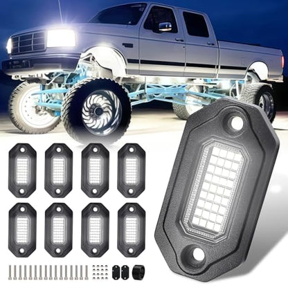 8 Pods Pure White Rock Lights for Trucks, Aluminum Housing, Each Rock Light Comes with a 15-Foot Extension Cord, for Pickup Trucks SUV UTV ATV RZR Car Boats - size: 8 Pods