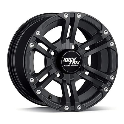 RockTrix RT101 12x7 ATV UTV Wheel 4x110 5+2 Offset, Matte Black, 4pc Set - size: 12x7 (5+2)
