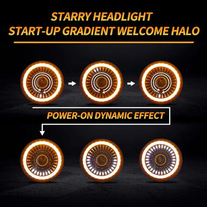 7inch Flowing White/Amber DRL Motorcycle Start-up Headlight with Aluminum Alloy Housing Bucket 32-40mm Lamp Shell Fork Tube Bracket - color: Amber w/ Housing