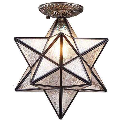 Bieye L10716 12-inch Moravian Star Tiffany Style Stained Glass Semi Flush Mount Ceiling Fixture, Suitable for Decorating Room (Iridescent) - color: Iridescent