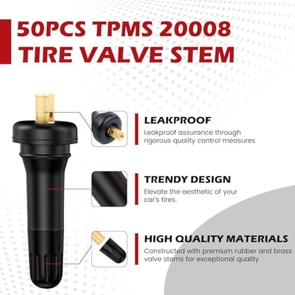 50PCS TPMS 20008 Snap-in Tire Pressure Sensor Valve Stems Rubber Tire Valve Stem Fit for GMC Ford Chevy Subaru Pontiac, with 1PCS Red Wrench