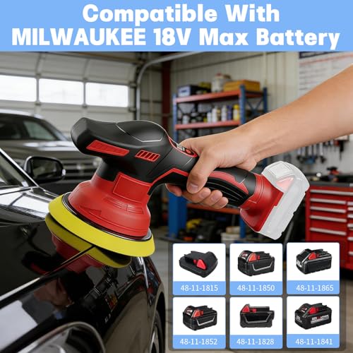 Updated Cordless Car Buffer Polisher Kit, 6 Inch Car Buffer with 8-Speed Orbital Design (2500-6000 RPM) & LED Display, Orbital Sander Lightweight Detailing Tool for Car Scratch Removal and Waxing
