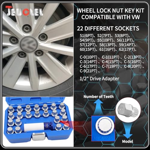 23PCS Wheel Locking Nut Key Kit Compatible with VW, Audi - color: 23PCS Kit