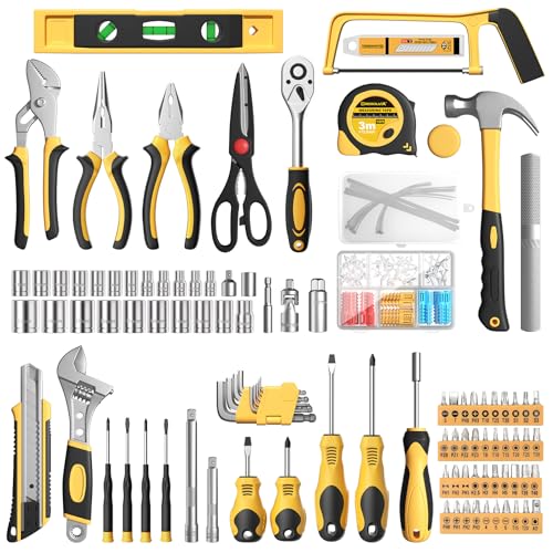 328 Piece Tool Kit for Home,Hand Repair Tool Set,Toolbox Storage Case with Drawer,General Household/Auto Tool Kit,Perfect for Homeowner, DIY, Handyman - color: Black and yellow