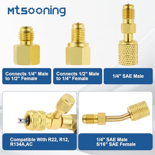 R12 R22 R410A Valve Core Remover Installer Kit,3PCS 45°Ball Valve Adapter