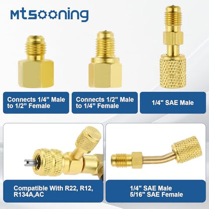 R12 R22 R410A Valve Core Remover Installer Kit,3PCS 45°Ball Valve Adapter