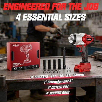 Cordless 1/2" Impact Wrench Compatibe with Milwaukee 18V Battery, 1250Ft-lbs(1700N.M) High Torque Impact Gun Heavy Duty, Brushless Electric Power Impact Driver with 4 Sockets&4 Speed Modes&LED Light - size: 1/2" 1700NM Compatibe with Milwaukee