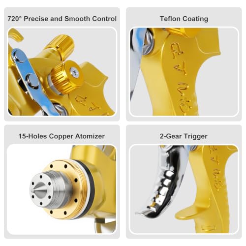 HVLP Spray Gun Kit with 10Pcs 650ML Disposable Paint Cups Car Paint Gun - color: Gold