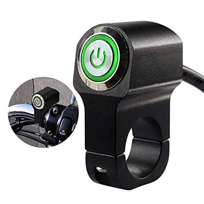 Motorcycle CNC Handlebar Kill Headlight Switch with Aluminium Alloy Push Button Indicator Green Light for 1" 25mm Bike ATV Handlebar Headlight Switches