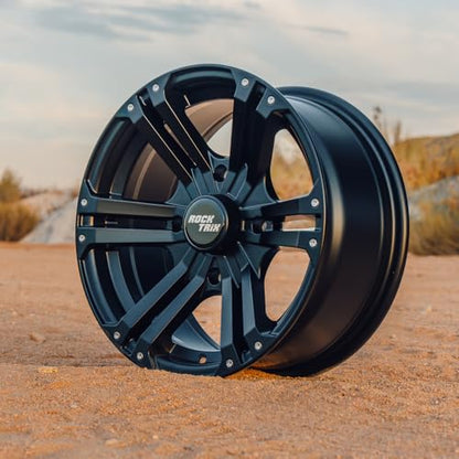 RockTrix RT101 15x7 ATV UTV Wheel 4x110 4+3 Offset, Matte Black, 4pc Set - size: 15x7 (4+3)