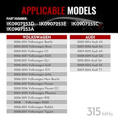 TPMS Sensor Audi Volkwagen, 315MHz Tire Pressure Monitoring Sensor, 4 Pack - size: 1K0907253D