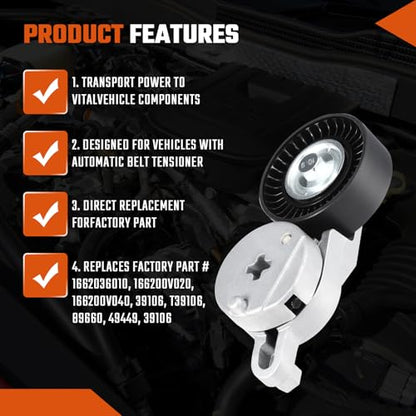Belt Tensioner Assembly with Pulley Fit for Dodge Avenger Challenger Charger Durango Ram 1500/2500/3500/4500 Fit for Chrysler 300 Aspen Town & Country, Replace# 4861660AA - size: 4861660AA