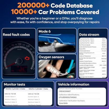 OBD2 Scanner Bluetooth No Subscription with AI, ABS SRS ENG Transmission