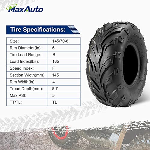 MaxAuto 145 70-6 Tires ATV, 145/70-6 Tubeless Go Kart Mini Bike Tires, 4PR, Pack of 2 - size: 145/70-6