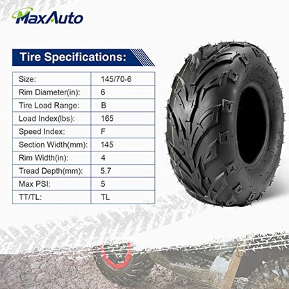 MaxAuto 145 70-6 Tires ATV, 145/70-6 Tubeless Go Kart Mini Bike Tires, 4PR, Pack of 2 - size: 145/70-6