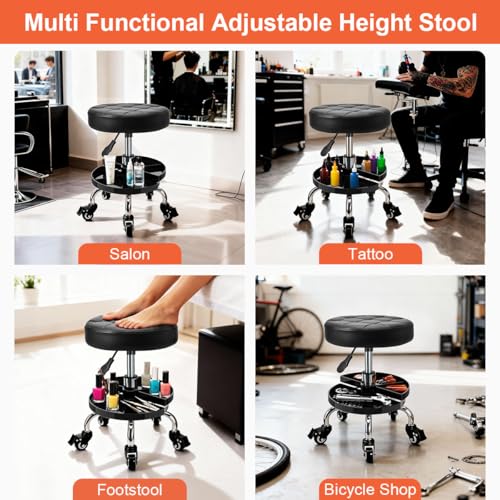 JOSTZHXIN Garage Mechanic Stool Chair Rolling Shop Chair, Height Adjustable Garage Shop Seat, Low Stools with Storage Tray, Rolling Stool for Salon SPA Tattoo (Style 1) - style: Style 1