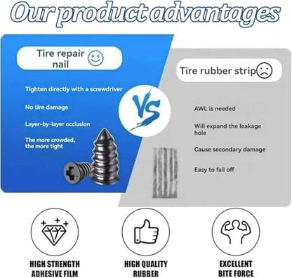 40 PCS Tire Repair Rubber Nails Kit with 2 Sizes, Tire Repair Kit ，Fast Self-Service Tire Repair Tools, with Box and Screwdriver, Suitable for Car Motorcycle Jeep Tire Puncture Repair