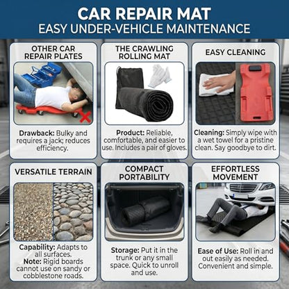 60''x28'' Rolling Creeper Mat with Storage Bag, Foldable Two-Layer Automotive Mechanic Repair Mat, Mechanic Creeper for Low Clearance, Special Roads, Long-Distance Trucks, Mechanics Pad, Black