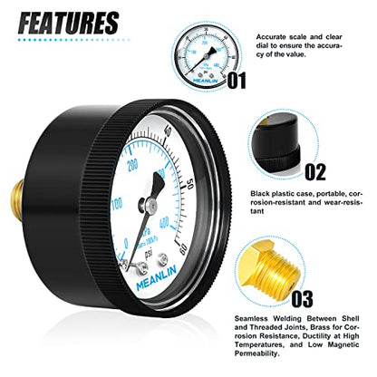 MEANLIN 1/4" NPT 0-60Psi Swimming Pool Water Pressure Gauge - color: 1/4"NPT Back Mount, size: 0-60Psi/0-4BAR/KIT