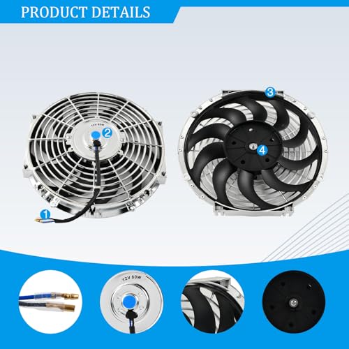 12'' Inch Chrome Universal Slim Fan Push Pull Electric Radiator 12V 80W High Performance Cooling Fan Mount Kit Set of 2 - color: Chrome, size: 12 Inch-2 Pieces