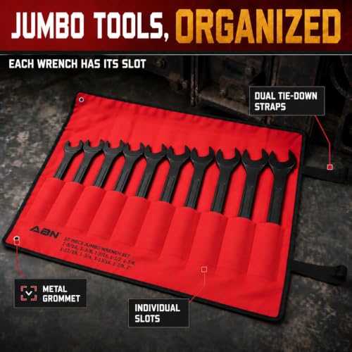 ABN Large Combination Wrench Set SAE 1-5/16 to 2in - Standard 10 Piece Jumbo Open End Wrench Set