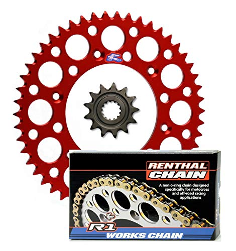 Renthal Grooved Front & Ultralight Rear Sprocket & R1 Works Chain Kit - 14/49 RED - Compatible with 1988 to 2008 Honda CR250R - size: 14/49 (Red)