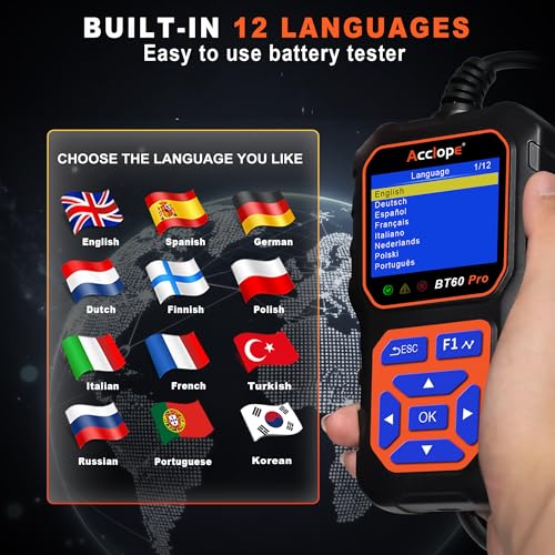 BT60 PRO 2–120Ah Battery Tester 6V/12V/24V 100–3000 CCA QR Report - color: Black-Orange