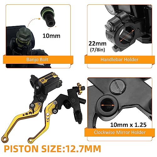 M MATI Upgrade Universal 7/8" 22mm Handlebar Brake Master Cylinder Clutch Lever Set Left & Right Motorcycle Levers Compatible with Yamaha Honda Kawasaki Suzuki Harley(Gold) - color: Gold