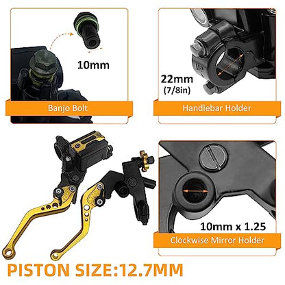 M MATI Upgrade Universal 7/8" 22mm Handlebar Brake Master Cylinder Clutch Lever Set Left & Right Motorcycle Levers Compatible with Yamaha Honda Kawasaki Suzuki Harley(Gold) - color: Gold