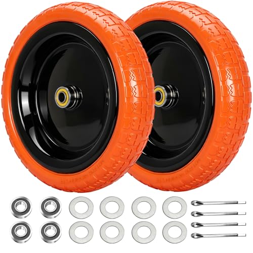 13" Flat Free Wheels Replacement for GOR Garden Cart Tires - color: Orange