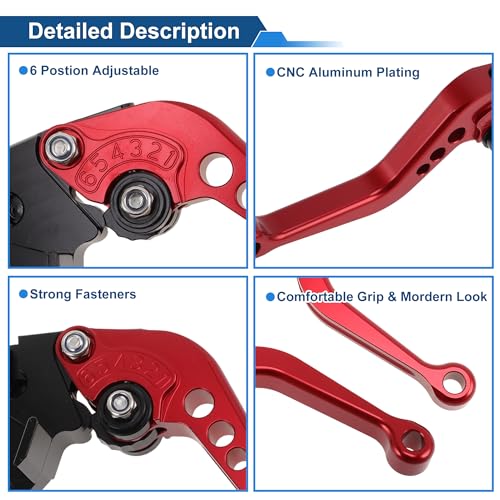Short Brake Clutch Levers for Kawasaki Z1000SX/NINJA 1000/Tourer 2011-2016 6 Position Adjustable Motorcycle Handlebar Brake Lever Aluminum Alloy Red - color: Red