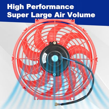 SSN 12" Red Electric Radiator Cooling Fan Assembly Kit - color: Red, size: 12" No Thermostat