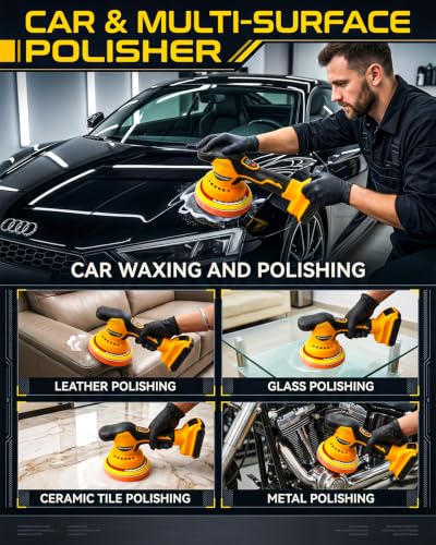 Cordless Car Buffer Polisher Compatible with Dewalt 20V Battery, Tool Only - color: Yellow-27pc