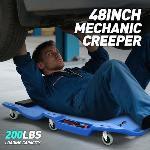 DNA MOTORING TOOLS-00239 48 Inches Heavy-Duty Low-Profile Roller Automotive Creeper with Padded Headrest, Blue - color: Blue, size: 48 Inches