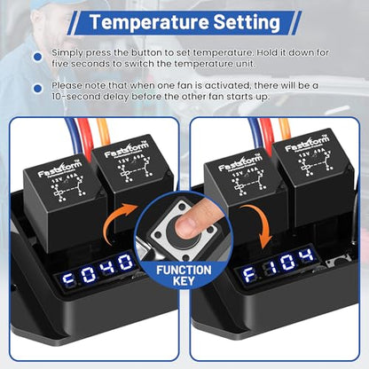 Digital Radiator Fan Switch Kit 12V/24V, Adjustable 104°F-230°F w/Dual Electric Fan Switch Kit Replace #0444, Dual Fan Control, IP54 - style: Digital Thermatic Fan Switch Kit