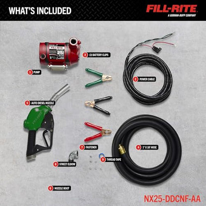 Fill-Rite NX25-DDCNF-AA 12V / 24V 25 GPM Foot Mounted Fuel Transfer Pump w/Discharge Hose & Auto Nozzle (Green) - style: Standard Accessories (Foot)
