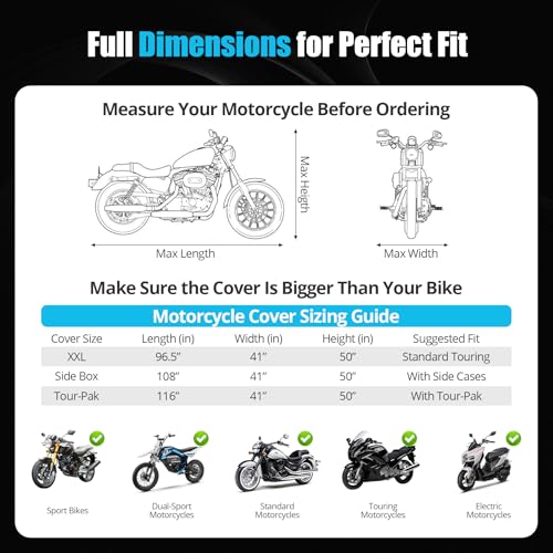 300D Motorcycle Cover Waterproof Outdoor 108 inch Black Silver - size: 108"